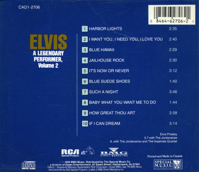 CD Elvis - A Ledendary Performer, Volume 2 - RCA CAD1-2706
