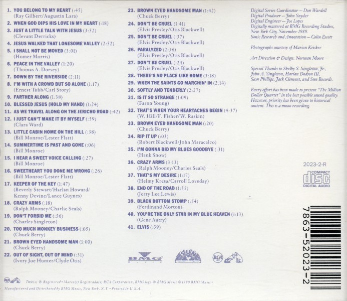 CD The Million Dollar Quartet RCA 2227-2R