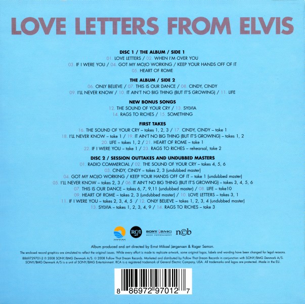 CD Love Letters From Elvis FTD 88697 29701-2