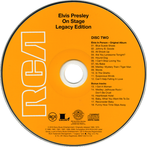 CD Elvis On Stage Sony RCA Legacy 88697 63213-2