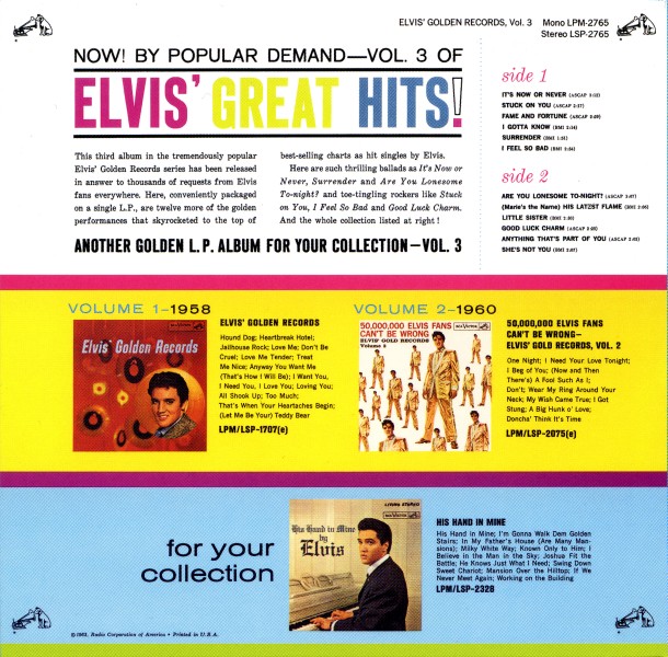 CD Elvis Golden Records Volume 3 RCA Victor LSP-2765