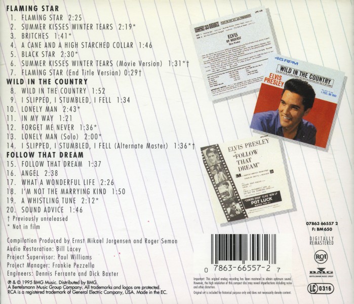 CD Double Features Flaming Star - Follow That Dream - Wild In The Country RCA 07863 66557-2
