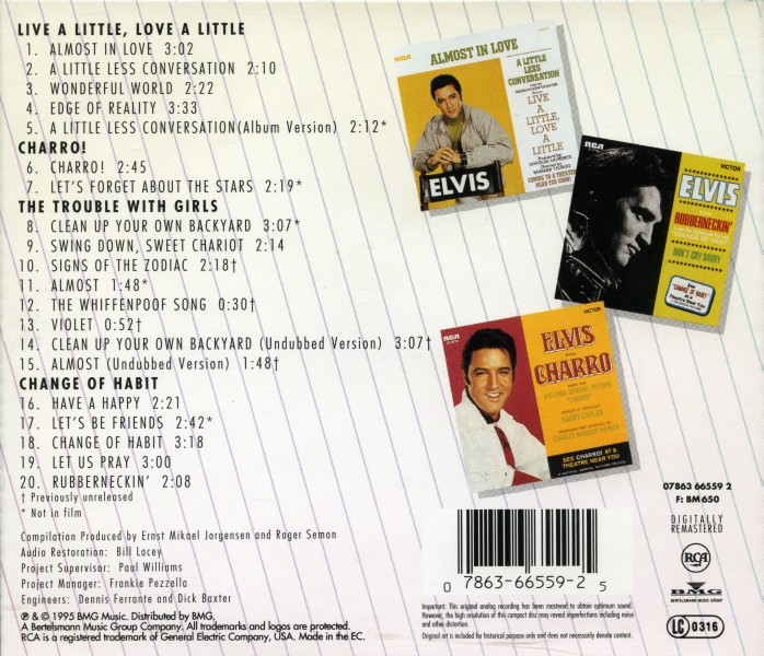 CD Double Features Live A Little, Love A Little - The Trouble With Girls - Charro - Change Of Habit RCA 07863 66559-2