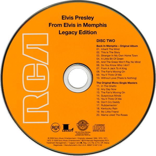 CD From Elvis In Memphis Sony RCA Legacy 88697 51497-2