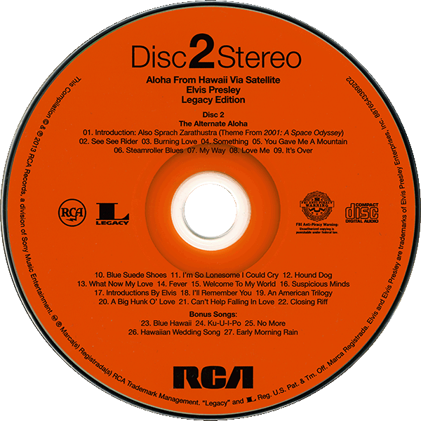 CD Aloha From Hawaii Via Satellite Sony RCA Legacy 88765433892