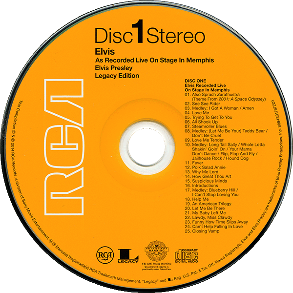 CD Elvis Recorded Live On Stage In Memphis Sony RCA Legacy 88843017972