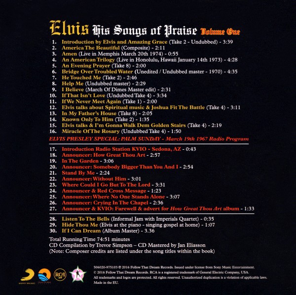 CD Book His Songs Of Praise Volume One FTD 506020-975103
