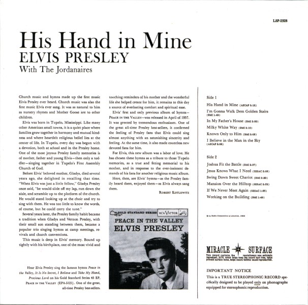 CD His Hand In Mine RCA Victor LSP-2328