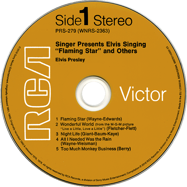 CD Singer Presents Elvis Singing Flaming Star And Others RCA Victor TRS-279