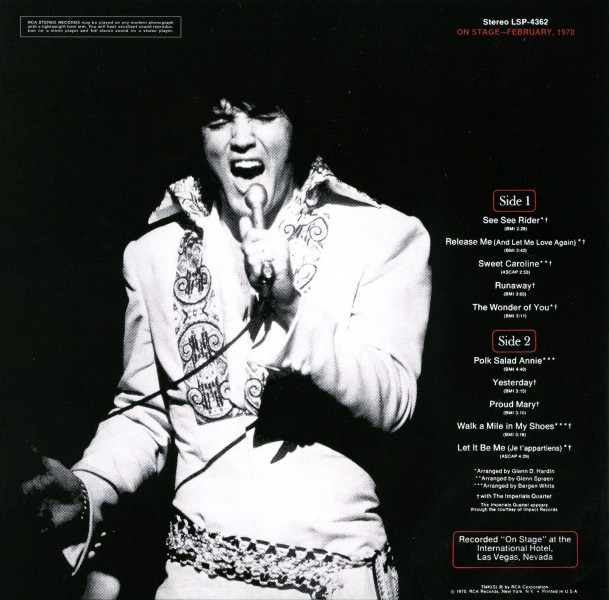 CD February,1970 On Stage RCA Victor LSP-4362