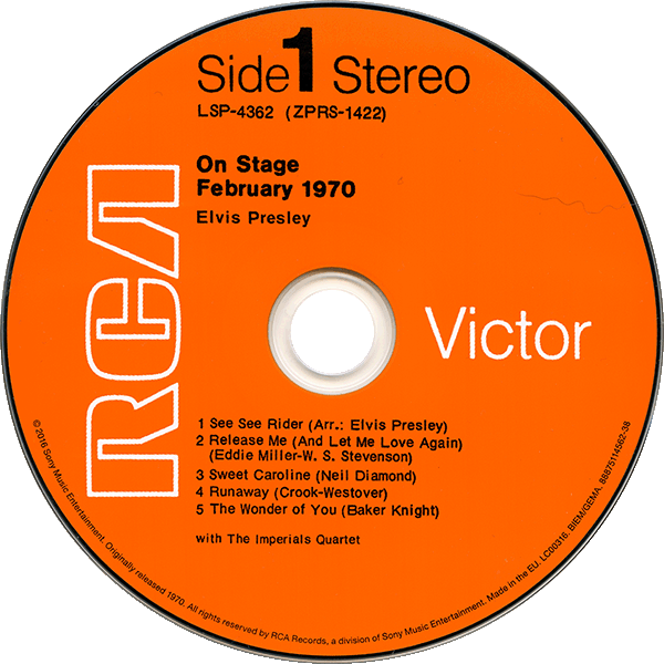 CD February,1970 On Stage RCA Victor LSP-4362