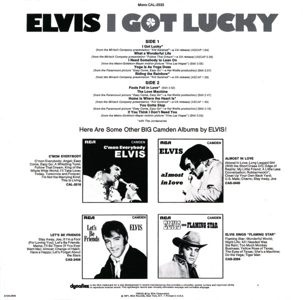 CD I Got Lucky RCA Camdem CAL-2533
