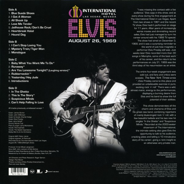 LP International Hotel Elvis August 26, 1969 Sony RCA Legacy 19075960161