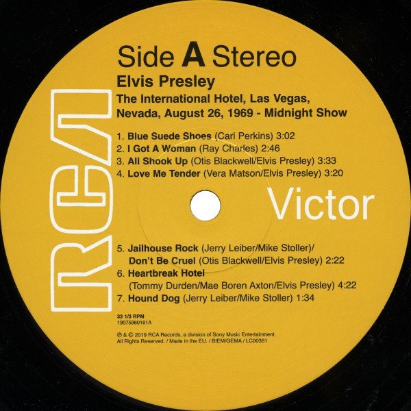 LP International Hotel Elvis August 26, 1969 Sony RCA Legacy 19075960161