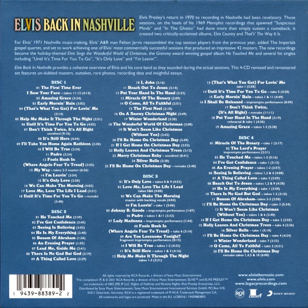 CD Elvis Back In Nashville RCA Legacy 1943 9883892