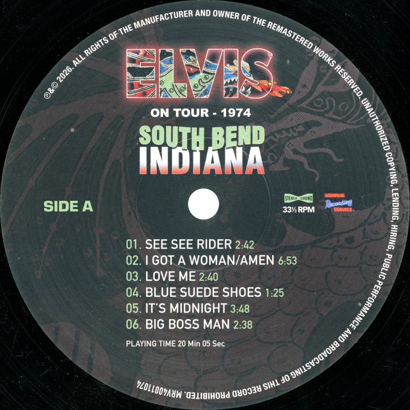 LP Elvis on Tour 1974 South Bend Indiana MRS MRV40011074