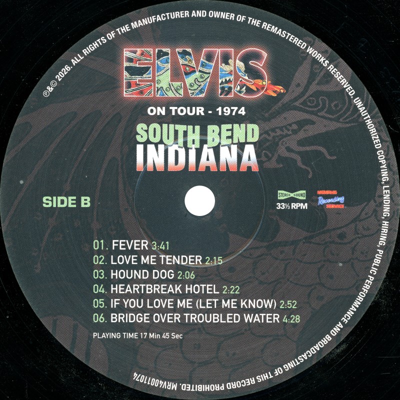 LP Elvis on Tour 1974 South Bend Indiana MRS MRV40011074